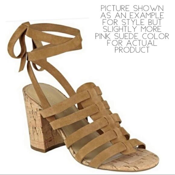 Marc Fisher “phoebe” ankle wrap cork suede sandals - Picture 2 of 8